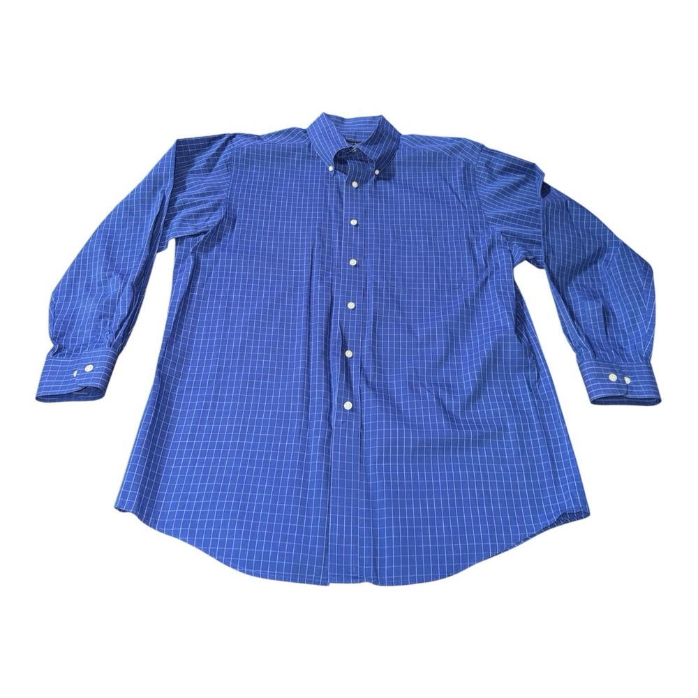 Club Room Men's L 16 32/33 Blue Check Button Front Classic Dress Shirt Career